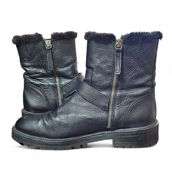 Zara Basic black leather moto combat boots zipper shearling lined EU41 US10 - Picture 16 of 16
